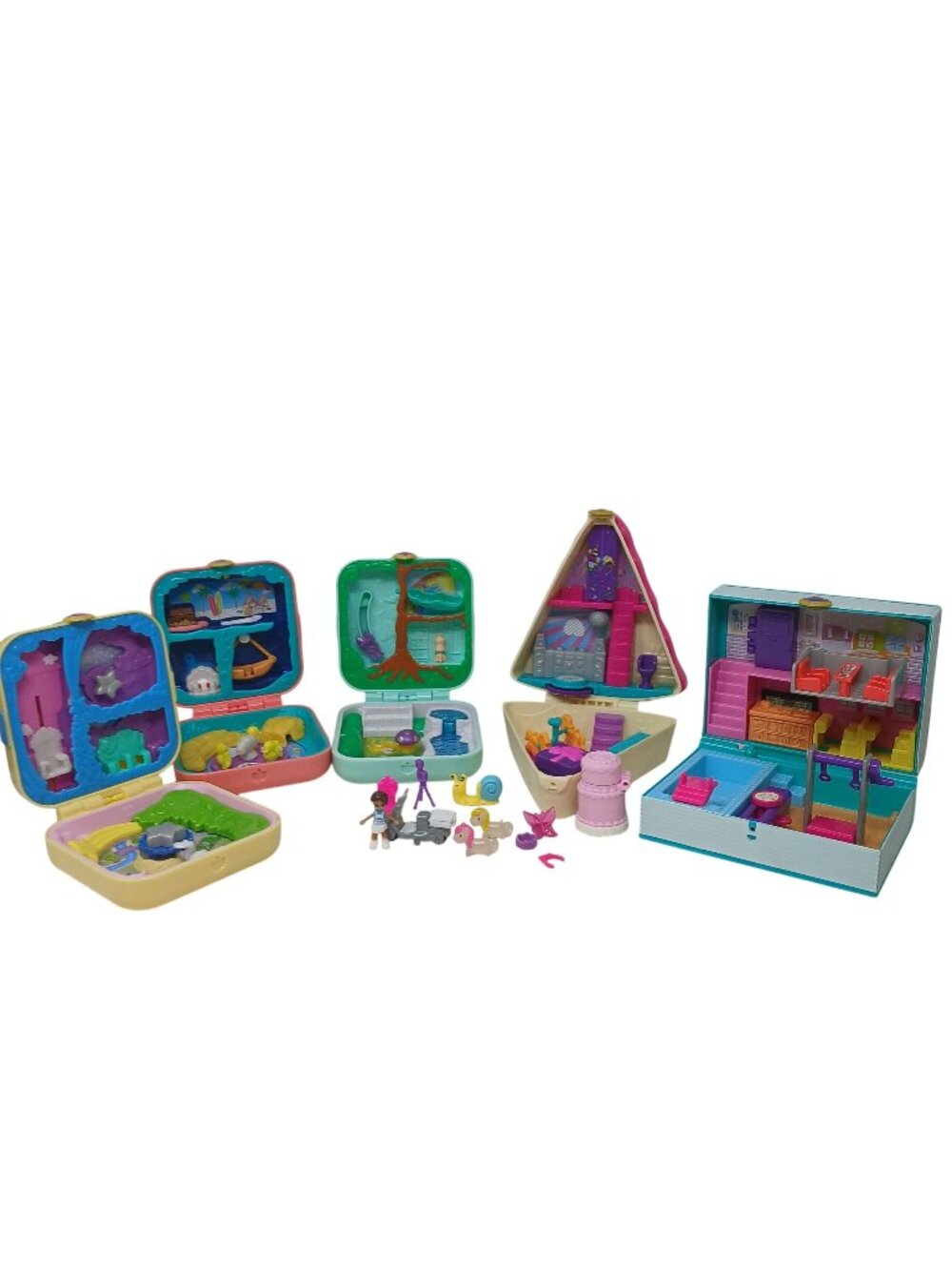 5 Polly Pocket Playsets W/Accessories Girl Animals Cake Motorbike & More #I-1